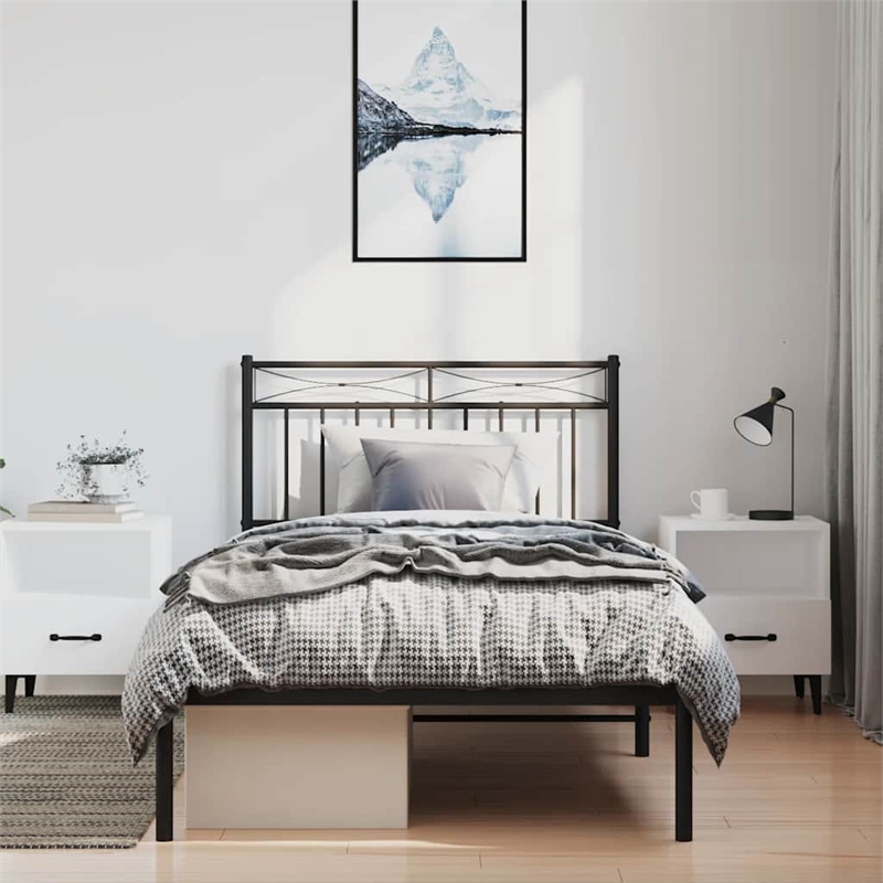 vidaXL Powder-Coated Steel Single Bed Frame in Black