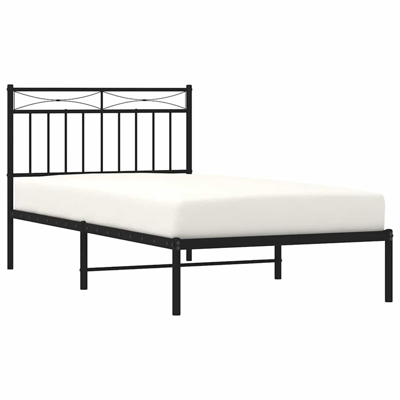 vidaXL Powder-Coated Steel Single Bed Frame in Black