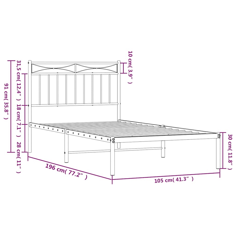 vidaXL Powder-Coated Steel Single Bed Frame in Black