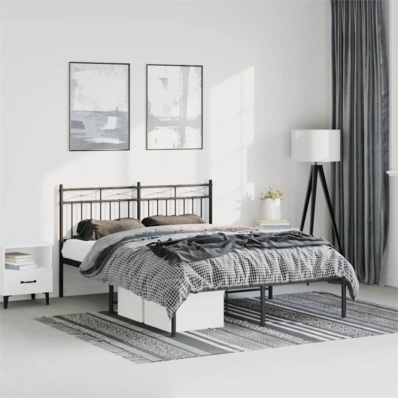 vidaXL Rectangular Traditional Steel Full Bed Frame in Black