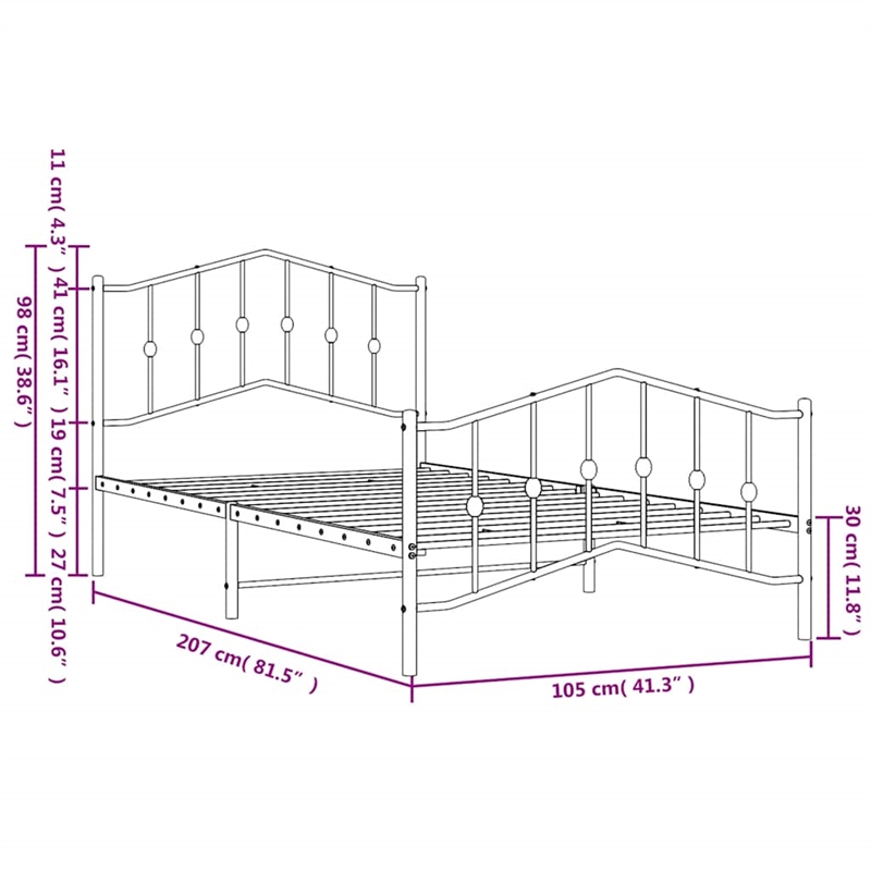 vidaXL Powder-Coated Steel Twin Bed Frame in Black