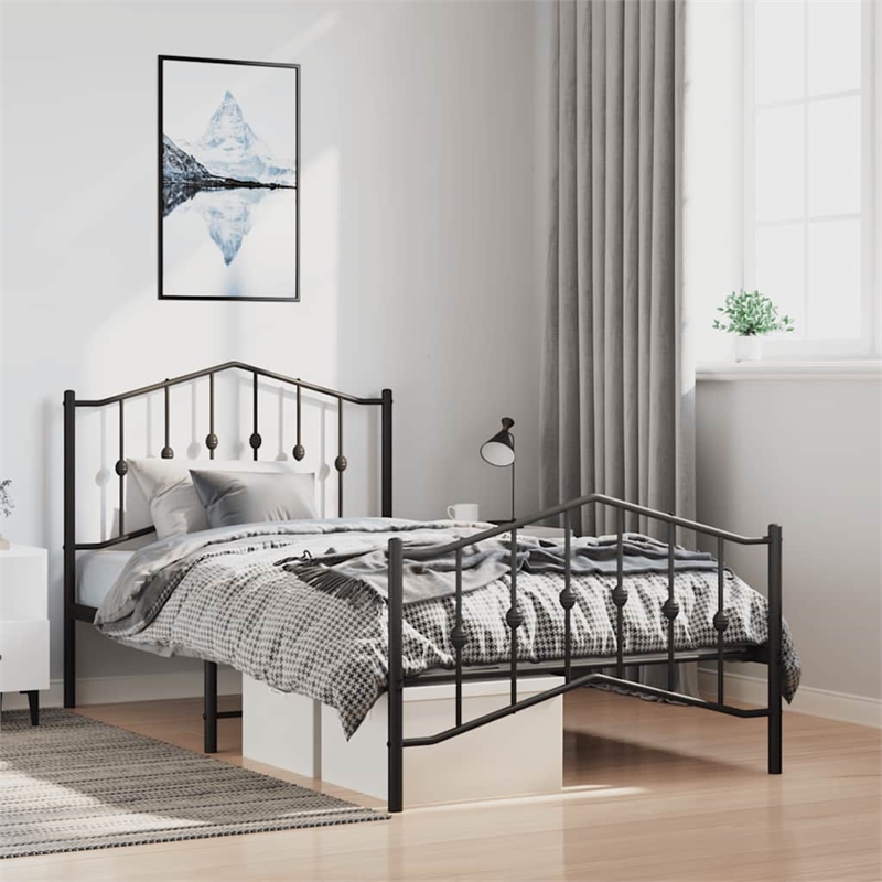 vidaXL Powder-Coated Steel Twin Bed Frame in Black