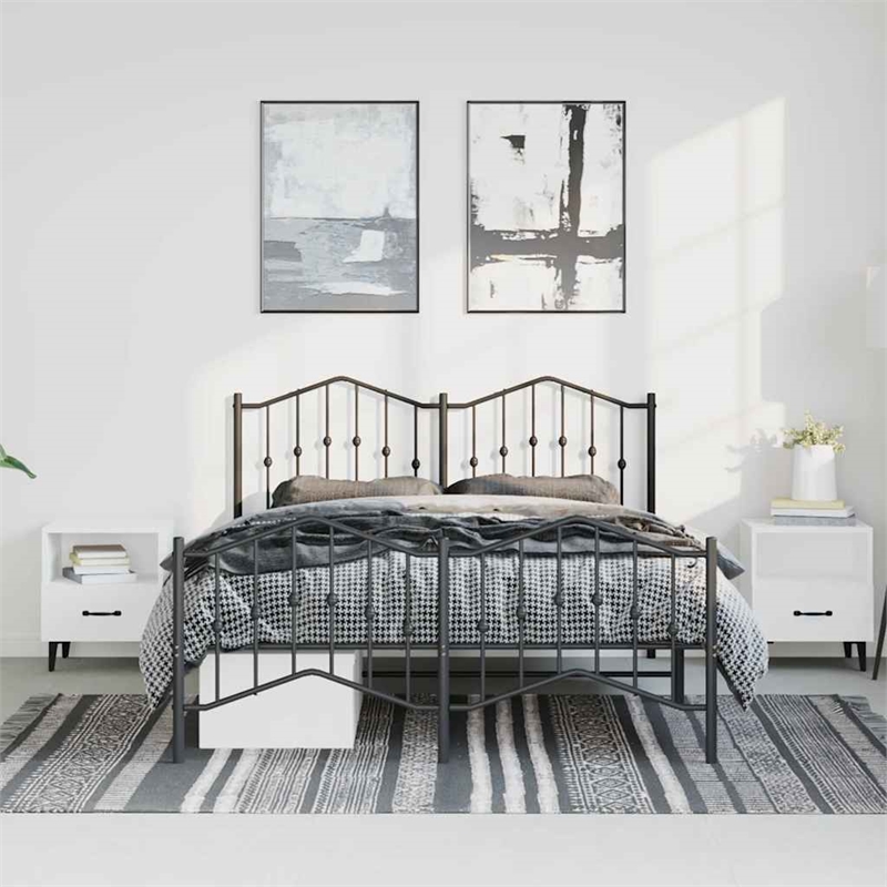 vidaXL Powder-Coated Steel King Bed Frame in Black