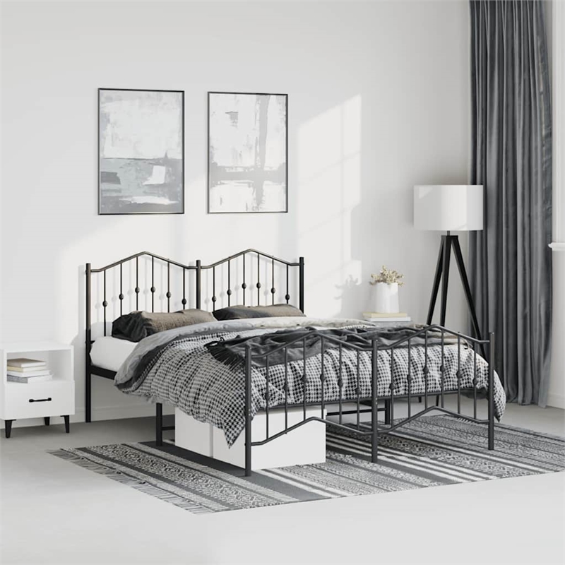 vidaXL Powder-Coated Steel King Bed Frame in Black
