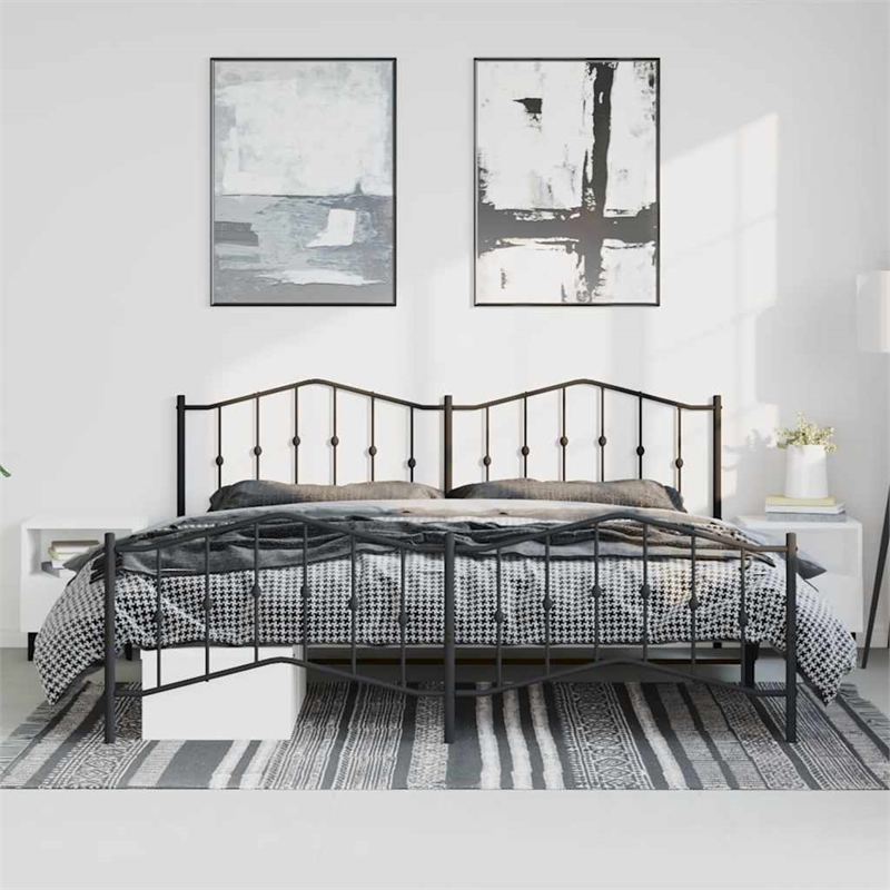 vidaXL Rectangular Steel Cal King/Double Bed Frame in Black