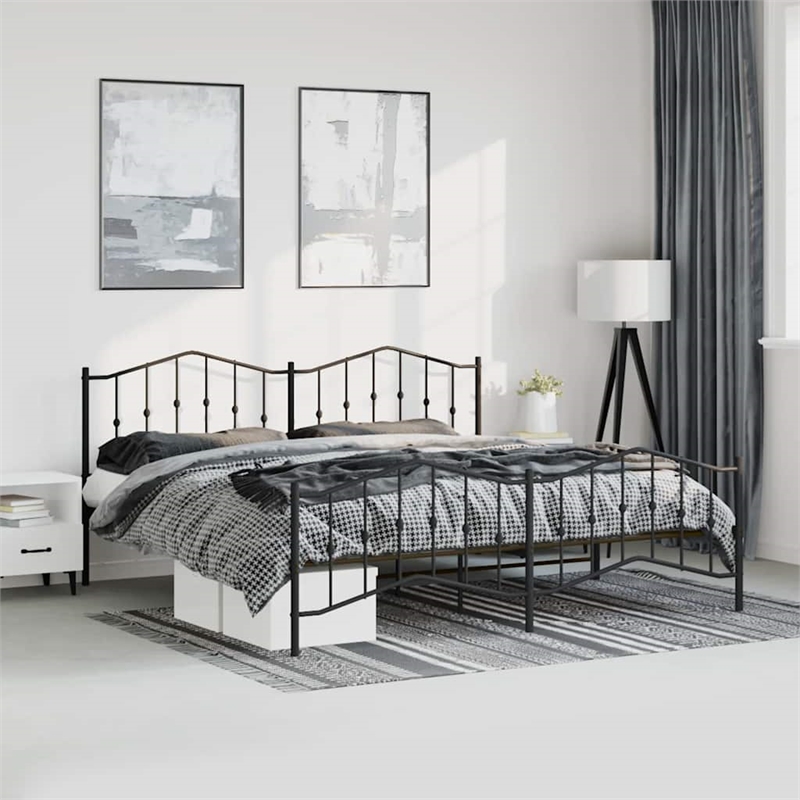 vidaXL Rectangular Steel Cal King/Double Bed Frame in Black