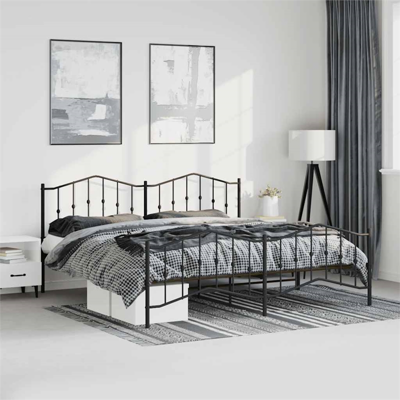 vidaXL Powder-Coated Steel King/Double Bed Frame in Black