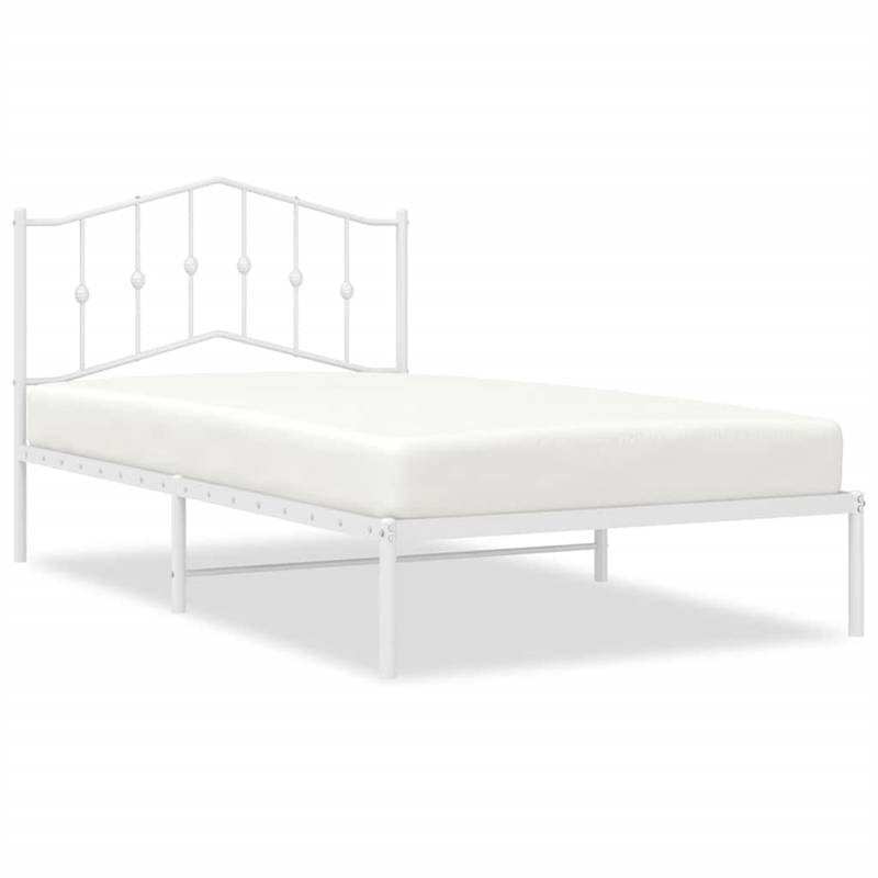 vidaXL Rectangular Powder-Coated Steel Twin Bed Frame in White