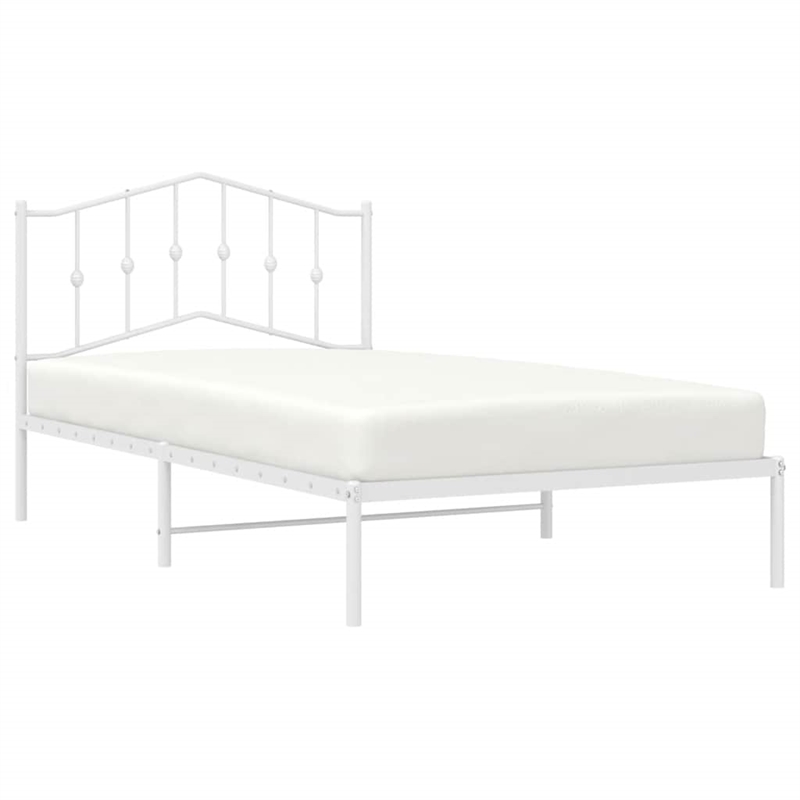 vidaXL Rectangular Powder-Coated Steel Twin Bed Frame in White