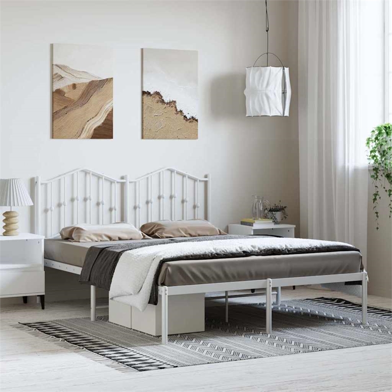 vidaXL Powder-Coated Steel King Size Bed Frame in White