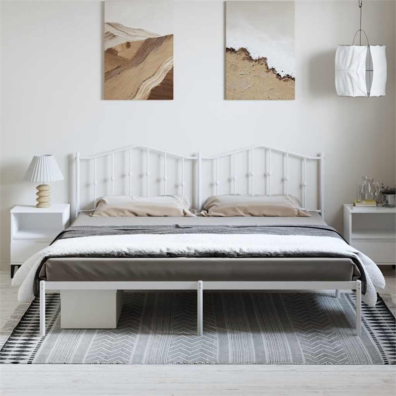 vidaXL 76.0 x 80.0 Rectangular Steel Bed Frame in White