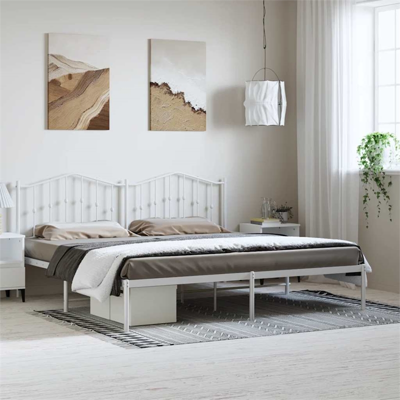 vidaXL 76.0 x 80.0 Rectangular Steel Bed Frame in White