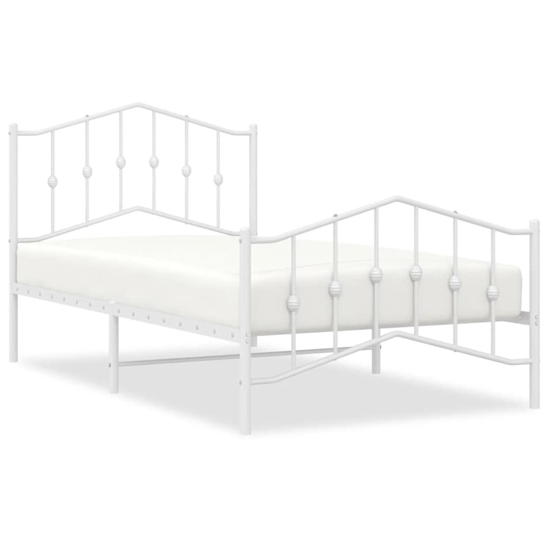vidaXL Rectangular Powder-Coated Steel Twin Bed Frame in White