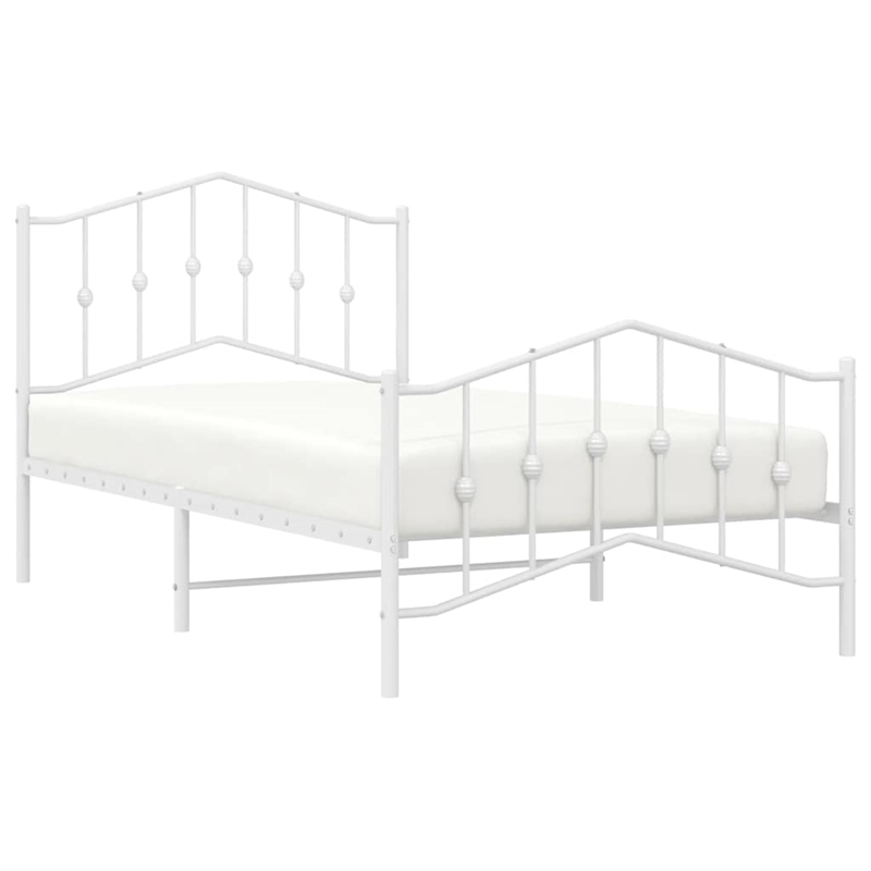 vidaXL Rectangular Powder-Coated Steel Twin Bed Frame in White