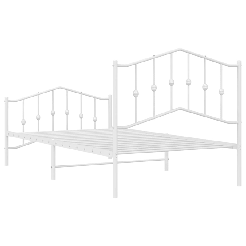 vidaXL Rectangular Powder-Coated Steel Twin Bed Frame in White