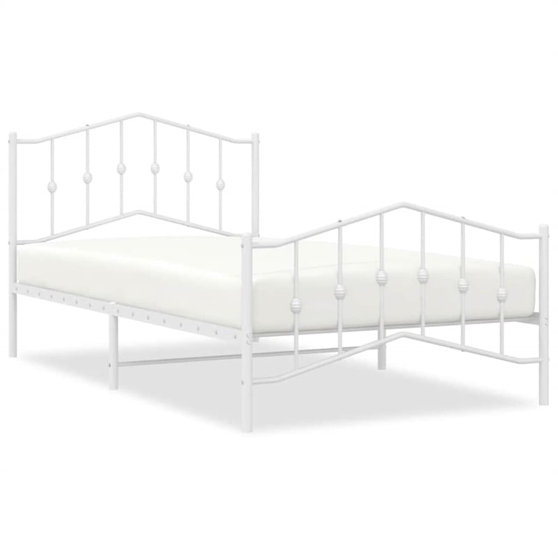 vidaXL Rectangular Powder-Coated Steel Twin Bed Frame in White