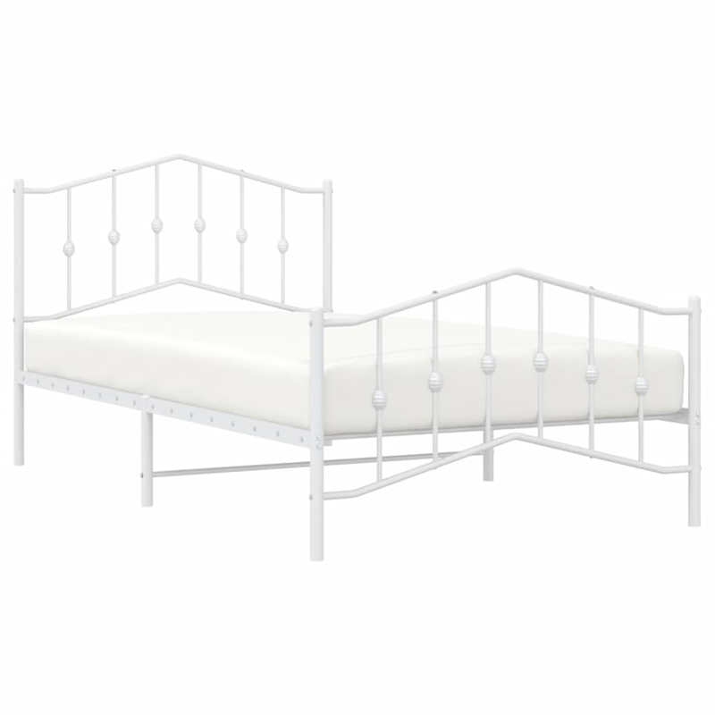 vidaXL Rectangular Powder-Coated Steel Twin Bed Frame in White