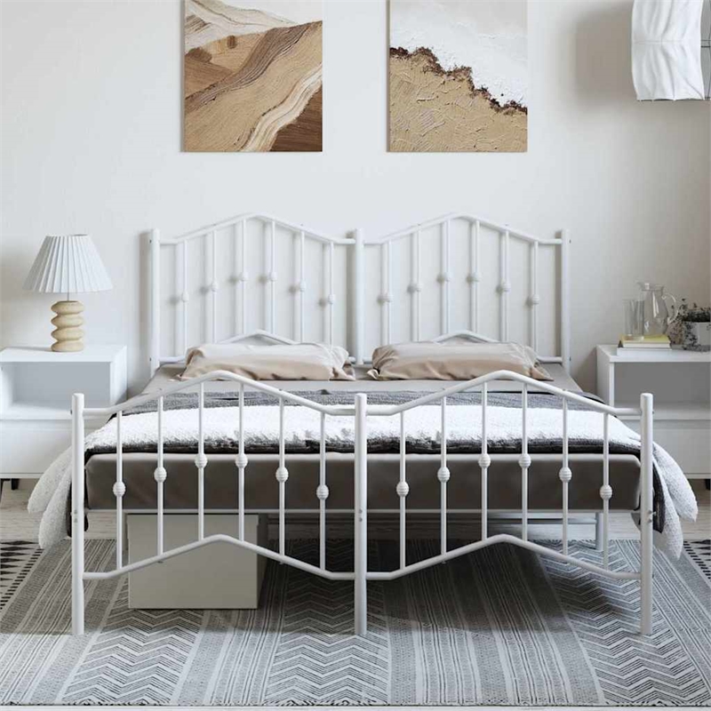 vidaXL 53.1x74.8 Powder-Coated Steel Bed Frame in White
