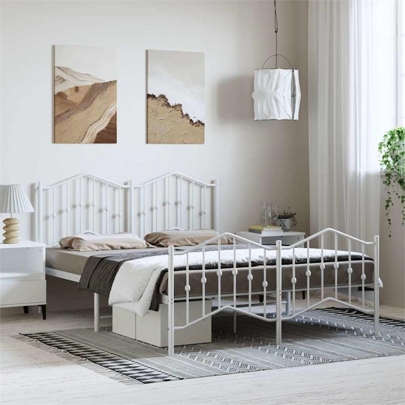 vidaXL 53.1x74.8 Powder-Coated Steel Bed Frame in White