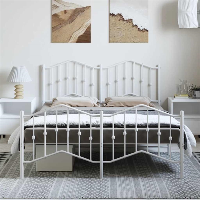 vidaXL Powder-Coated Steel King Size Bed Frame in White