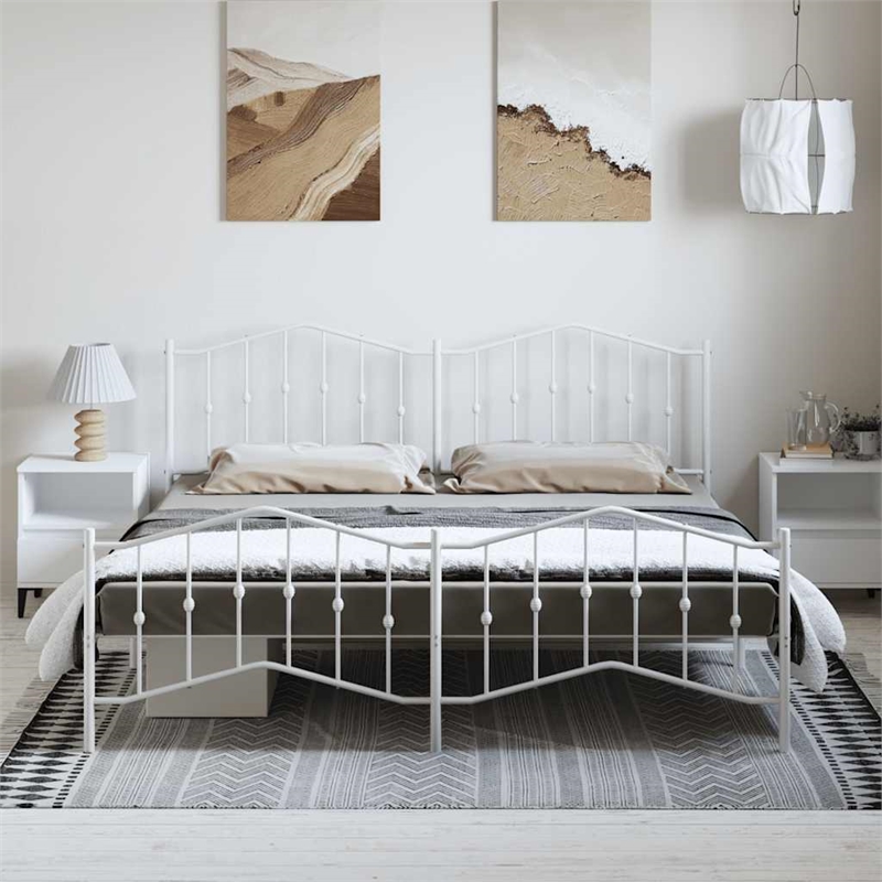 vidaXL 72 x 84 Powder-Coated Steel Bed Frame in White