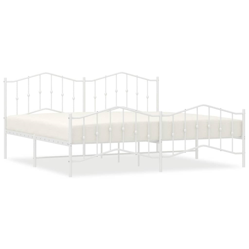 vidaXL Powder-Coated Steel King/Double Bed Frame in White
