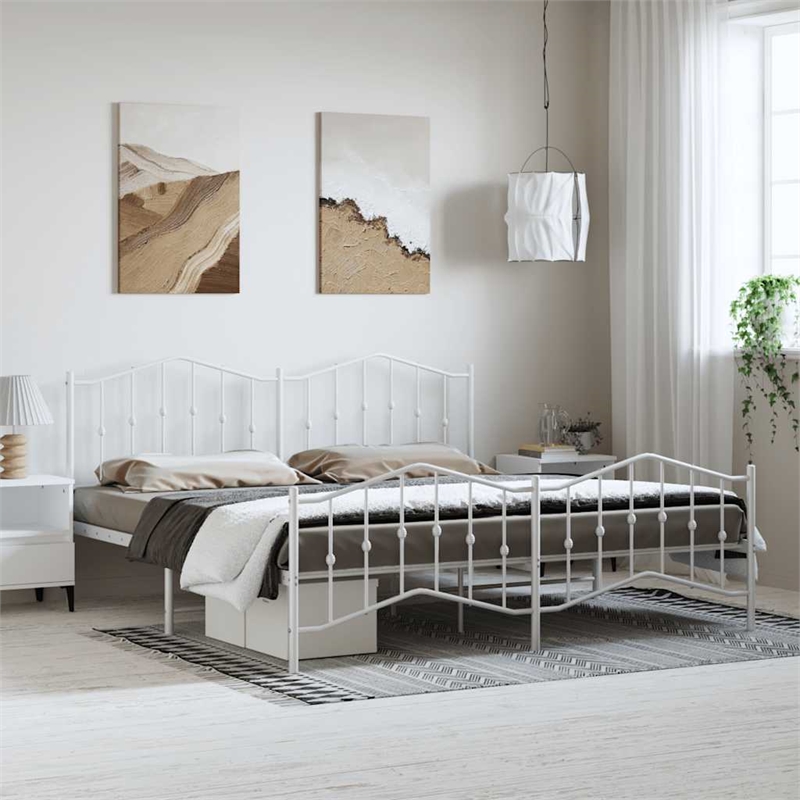 vidaXL Powder-Coated Steel King/Double Bed Frame in White