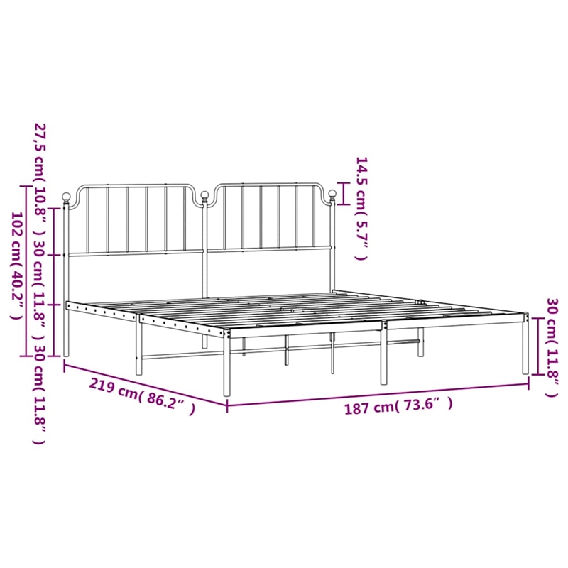 vidaXL Powder-Coated Steel Cal King/Double Bed Frame in Black