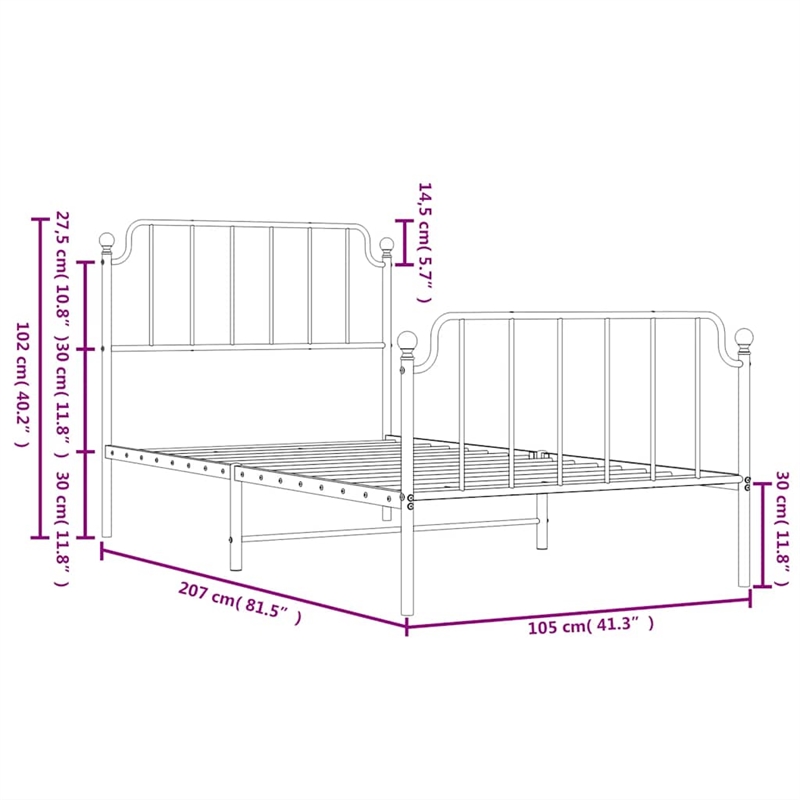 vidaXL Powder-Coated Steel Twin Bed Frame in Black