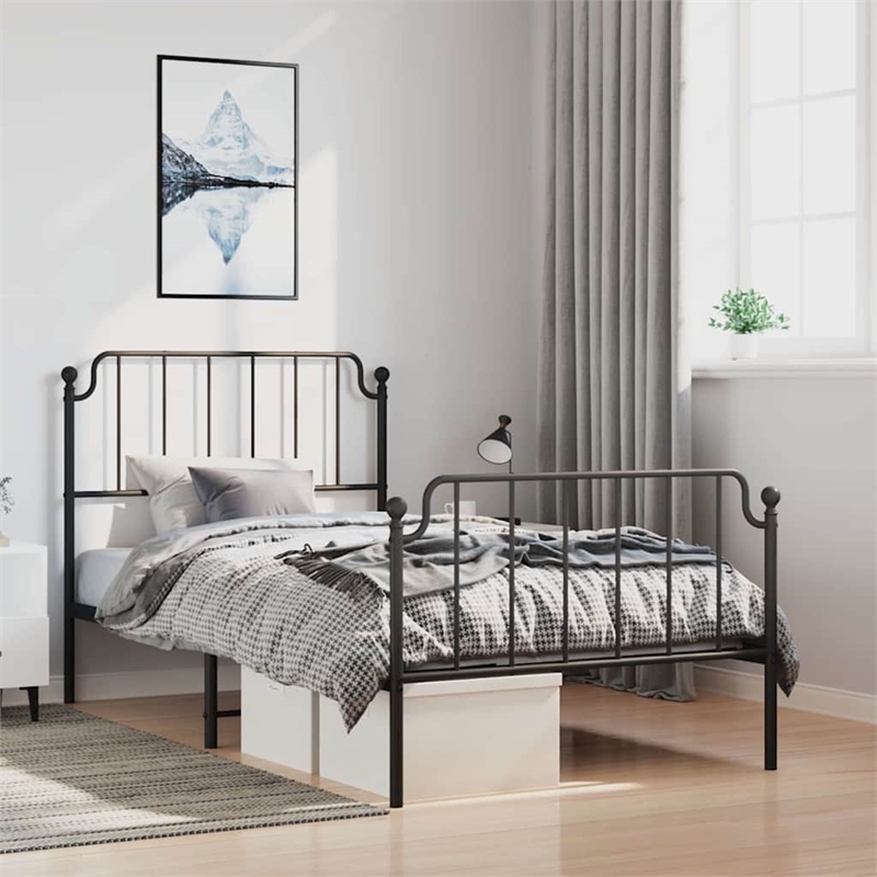 vidaXL Powder-Coated Steel Twin Bed Frame in Black