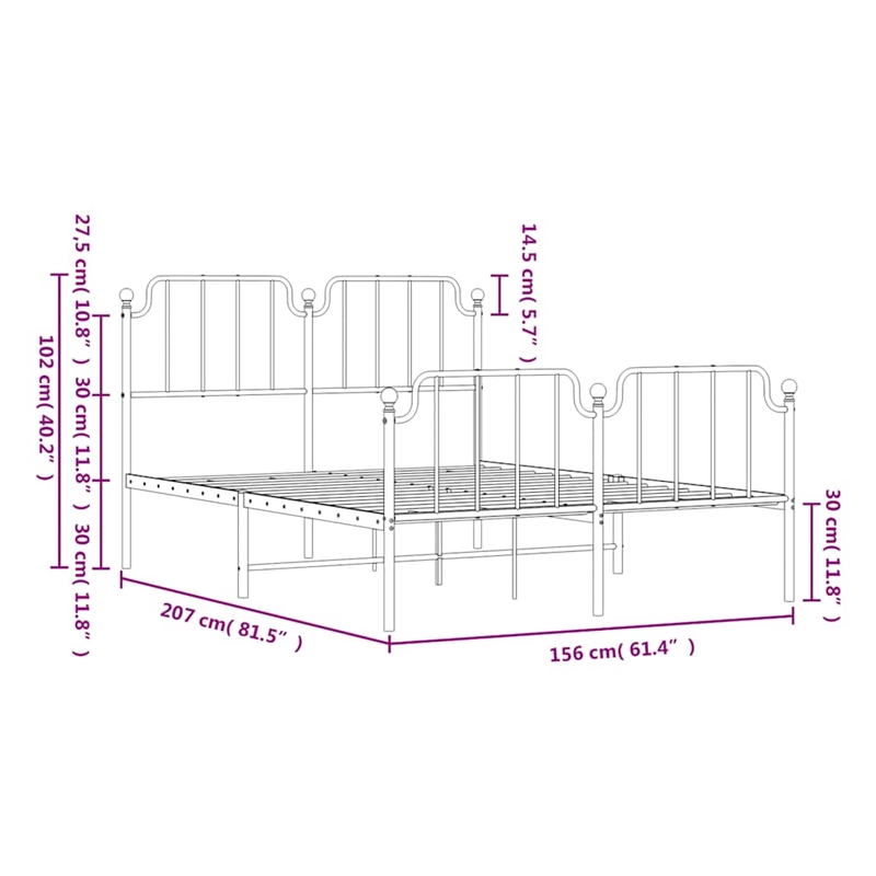 vidaXL 59 x 79 Rectangular Bed Frame in Black