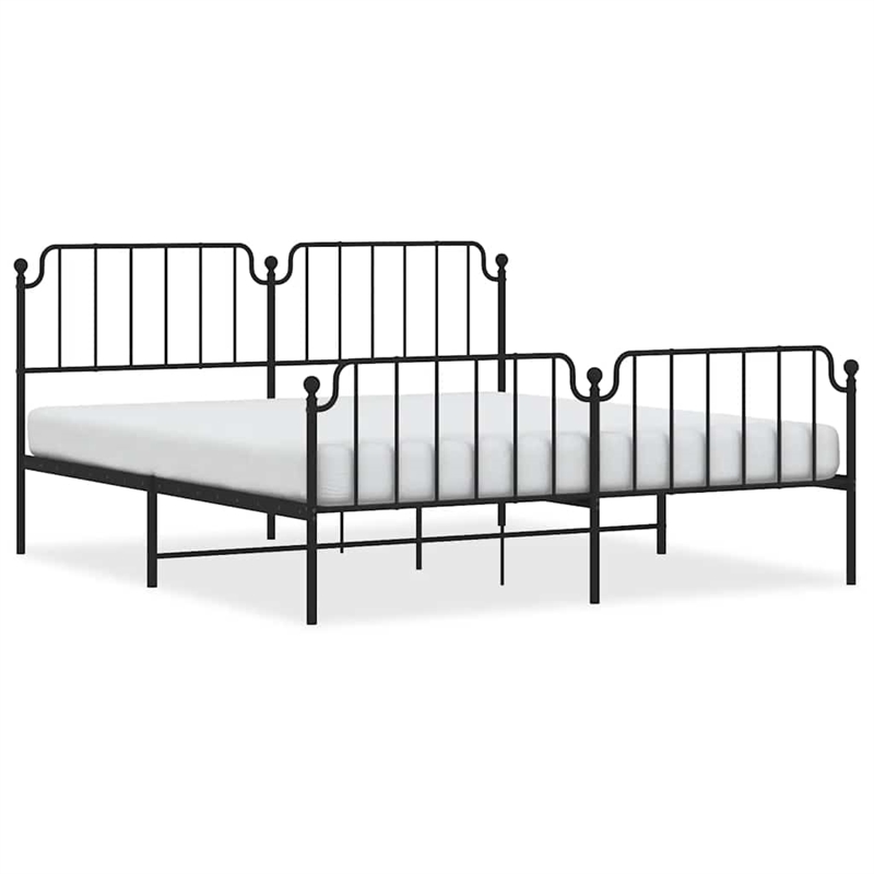 vidaXL Rectangular Powder-Coated Steel Full Bed Frame in Black