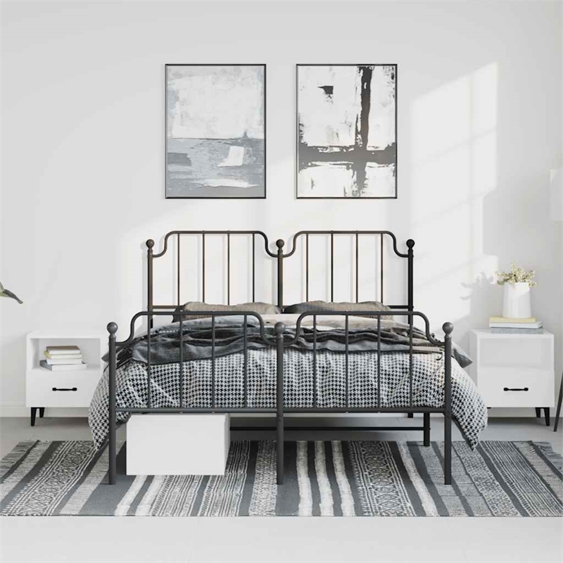 vidaXL Rectangular Powder-Coated Steel Full Bed Frame in Black
