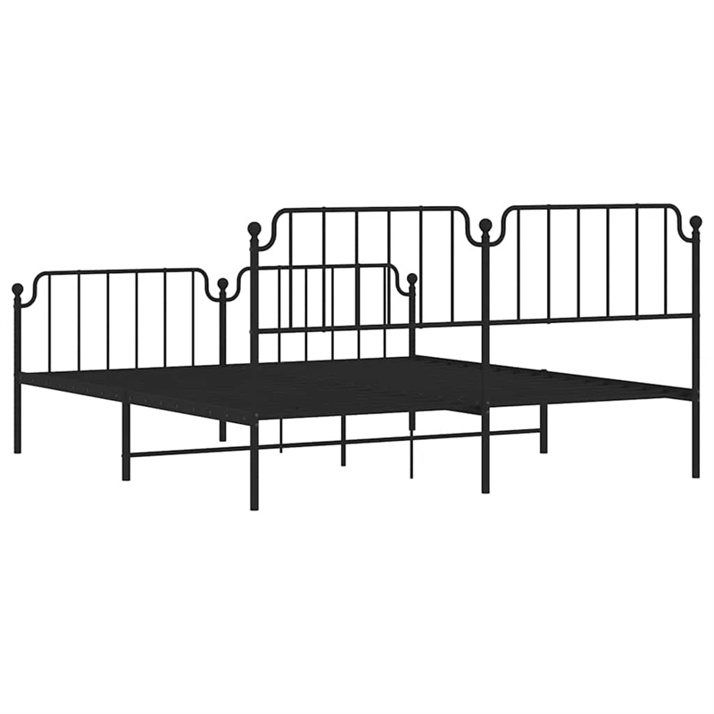 vidaXL Rectangular Powder-Coated Steel Full Bed Frame in Black
