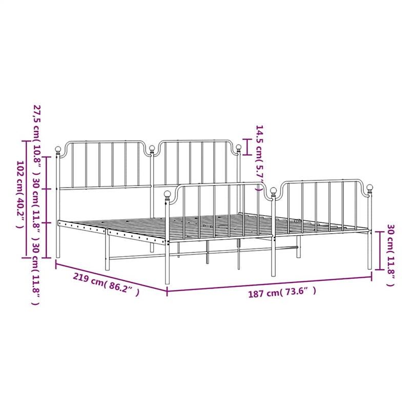 vidaXL Rectangular Powder-Coated Steel Full Bed Frame in Black