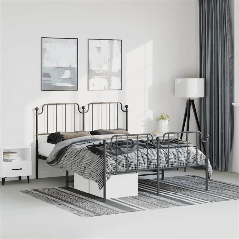vidaXL Rectangular Powder-Coated Steel Full Bed Frame in Black