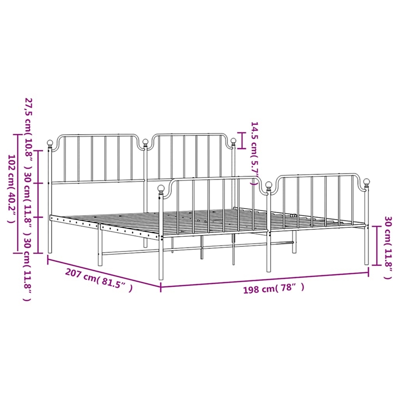 vidaXL Rectangular Powder-Coated Steel Full Bed Frame in Black