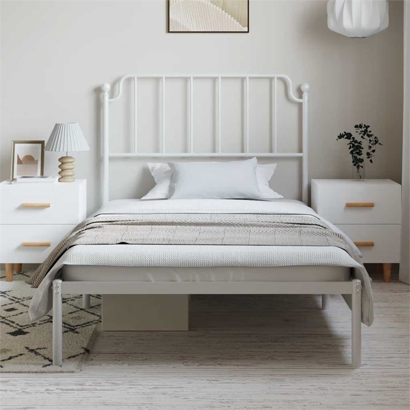vidaXL Powder-Coated Steel Twin Bed Frame in Black