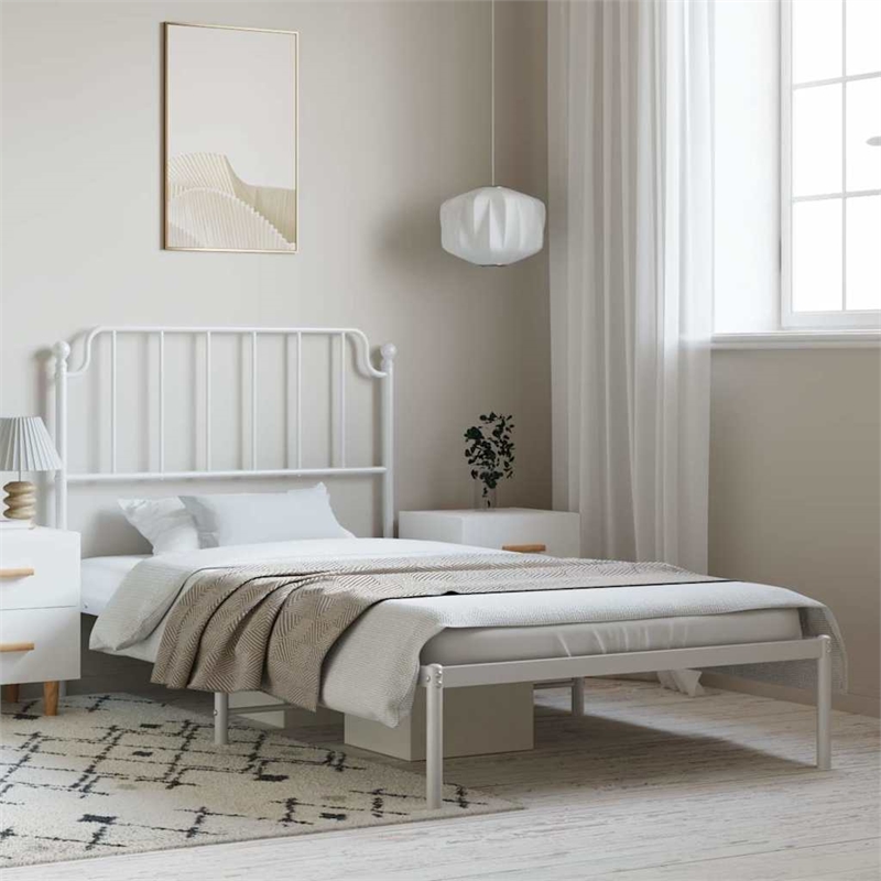 vidaXL Powder-Coated Steel Twin Bed Frame in Black