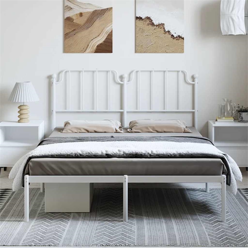 vidaXL Powder-Coated Steel King Size Bed Frame in White