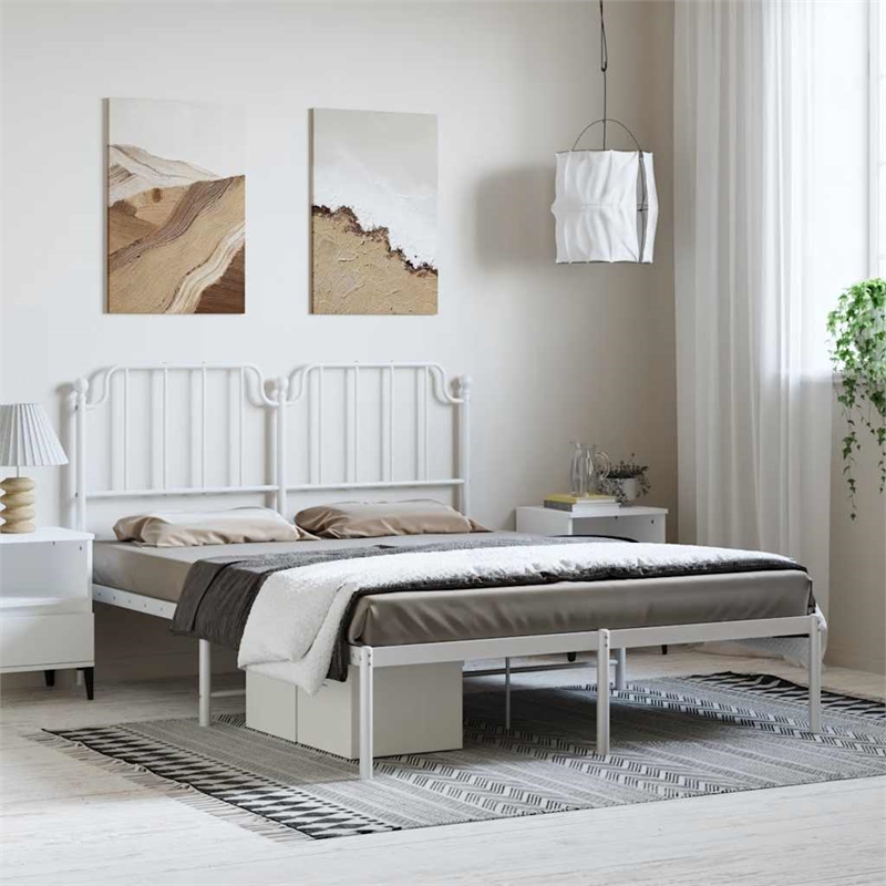 vidaXL Powder-Coated Steel King Size Bed Frame in White