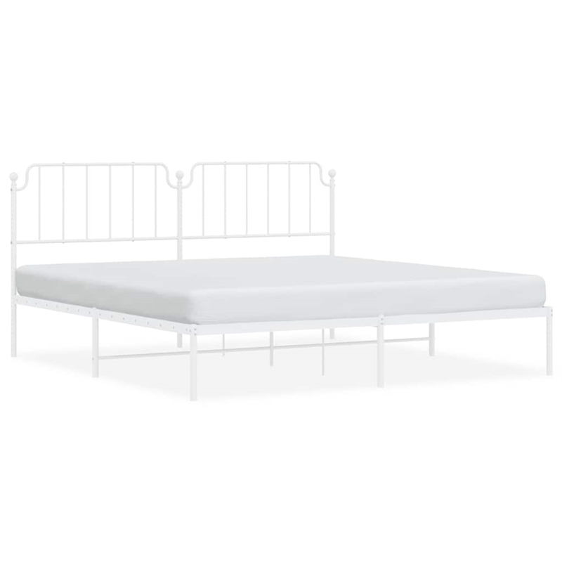 vidaXL Rectangular Powder-Coated Steel Full Bed Frame in White