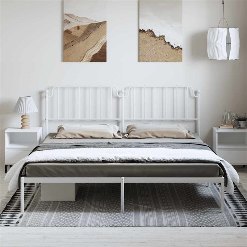 vidaXL Rectangular Powder-Coated Steel Full Bed Frame in White