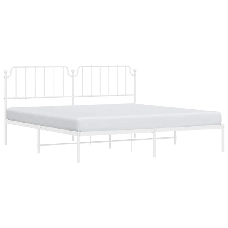 vidaXL Rectangular Powder-Coated Steel Full Bed Frame in White