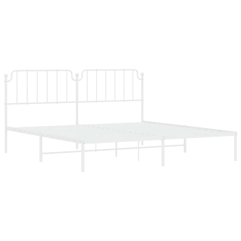 vidaXL Rectangular Powder-Coated Steel Full Bed Frame in White