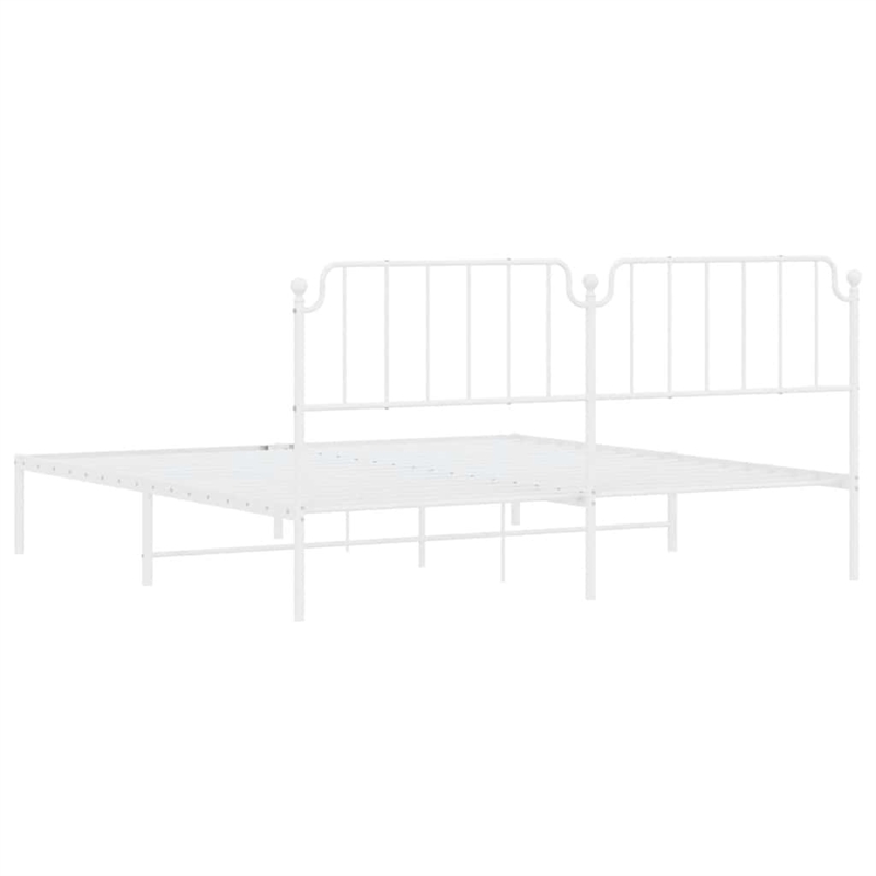 vidaXL Rectangular Powder-Coated Steel Full Bed Frame in White