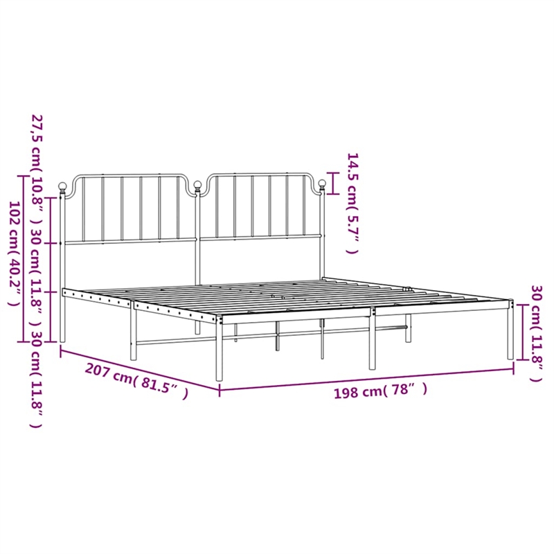 vidaXL Rectangular Powder-Coated Steel Full Bed Frame in White