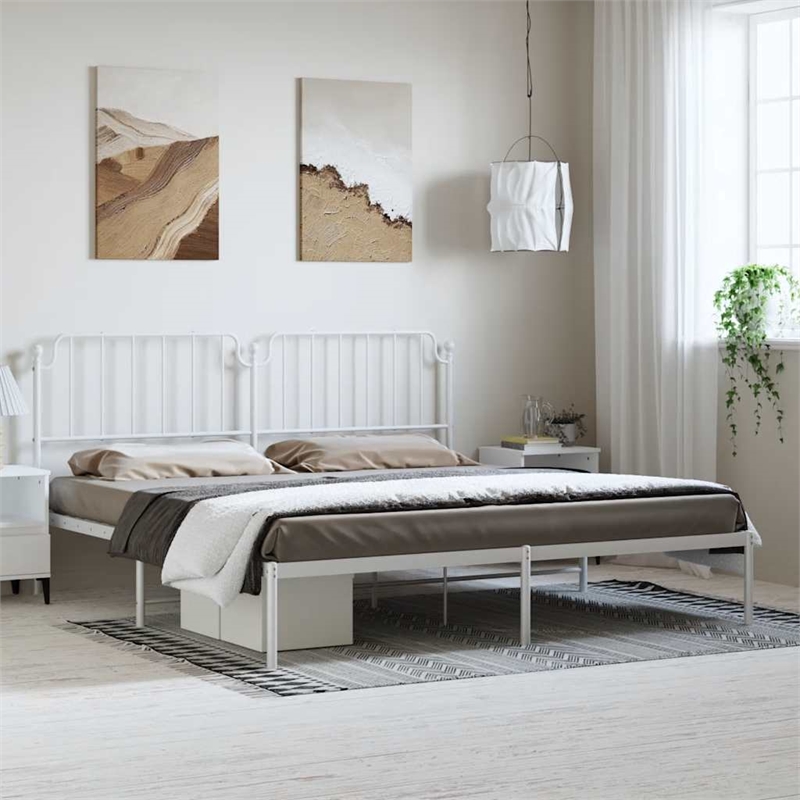 vidaXL Rectangular Powder-Coated Steel Full Bed Frame in White