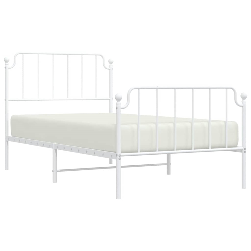 vidaXL Classic Style Durable Steel Single Bed Frame in White