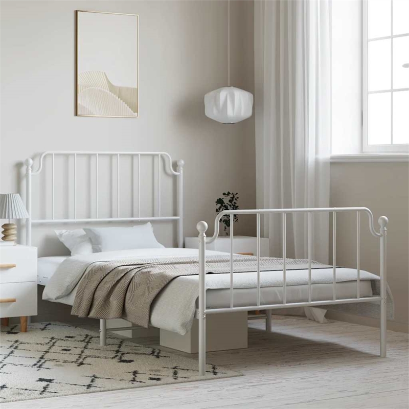 vidaXL Classic Style Durable Steel Single Bed Frame in White
